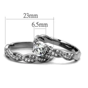 High polished (no plating) Stainless Steel Ring with AAA Grade CZ in Clear for Women Style TK2475