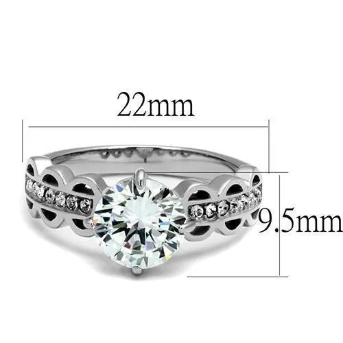 High polished (no plating) Stainless Steel Ring with AAA Grade CZ in Clear for Women Style TK2658