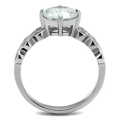 High polished (no plating) Stainless Steel Ring with AAA Grade CZ in Clear for Women Style TK2658