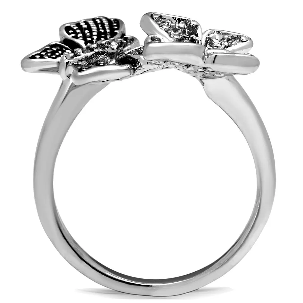 High polished (no plating) Stainless Steel Ring with AAA Grade CZ in Clear for Women Style TK2874