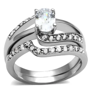 High polished (no plating) Stainless Steel Ring with AAA Grade CZ in Clear for Women Style TK2879