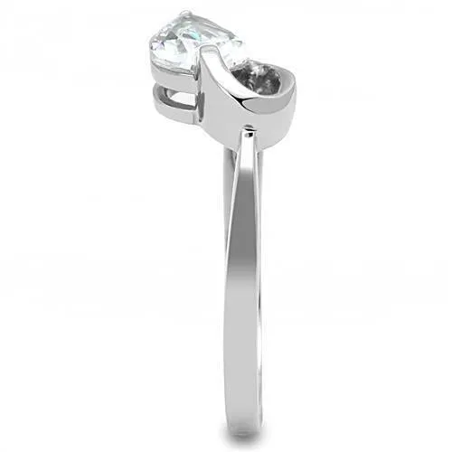 High polished (no plating) Stainless Steel Ring with AAA Grade CZ in Clear for Women Style TK3022