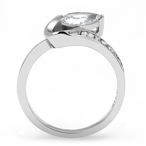 High polished (no plating) Stainless Steel Ring with AAA Grade CZ in Clear for Women Style TK3022