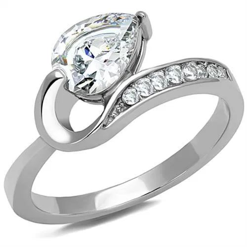 High polished (no plating) Stainless Steel Ring with AAA Grade CZ in Clear for Women Style TK3022