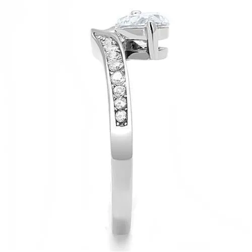 High polished (no plating) Stainless Steel Ring with AAA Grade CZ in Clear for Women Style TK3022