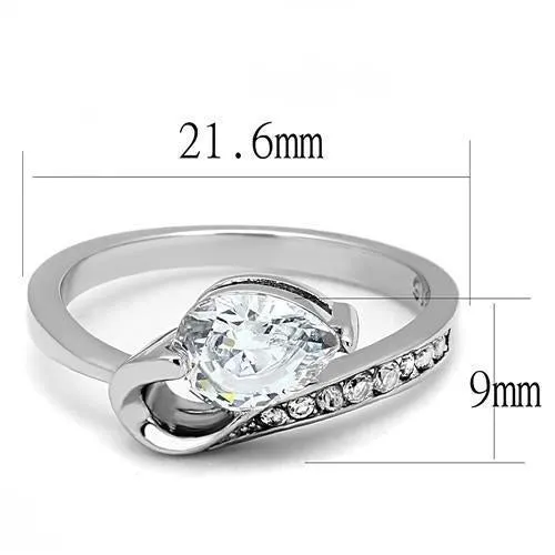 High polished (no plating) Stainless Steel Ring with AAA Grade CZ in Clear for Women Style TK3022