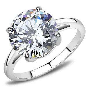 High polished (no plating) Stainless Steel Ring with AAA Grade CZ in Clear for Women Style TK3428