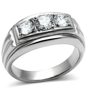 High polished (no plating) Stainless Steel Ring with AAA Grade CZ in Clear for Women Style TK491