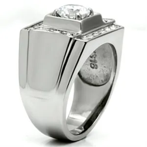 High polished (no plating) Stainless Steel Ring with AAA Grade CZ in Clear for Women Style TK593