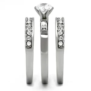 High polished (no plating) Stainless Steel Ring with AAA Grade CZ in Clear for Women Style TK973