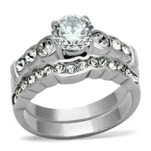 High polished (no plating) Stainless Steel Ring with AAA Grade CZ in Clear for Women Style TK974