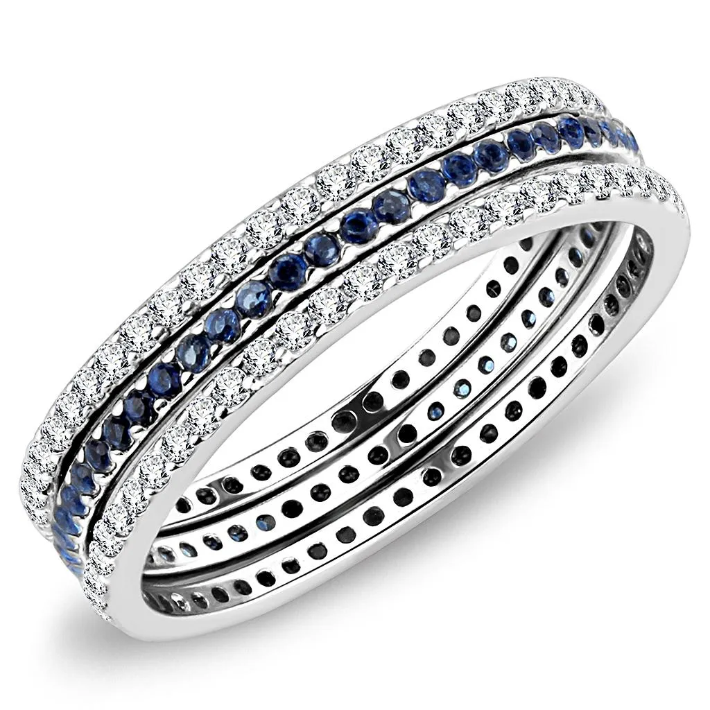 High polished (no plating) Stainless Steel Ring with AAA Grade CZ in London Blue for Women Style DA066