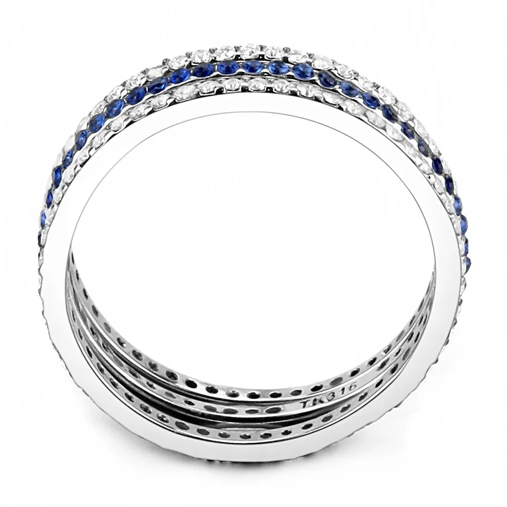 High polished (no plating) Stainless Steel Ring with AAA Grade CZ in London Blue for Women Style DA066