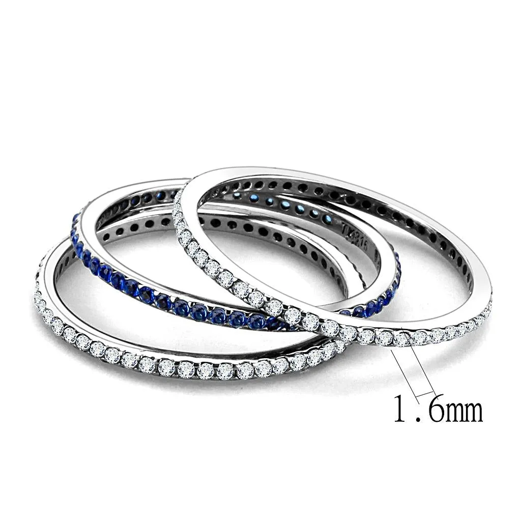 High polished (no plating) Stainless Steel Ring with AAA Grade CZ in London Blue for Women Style DA066