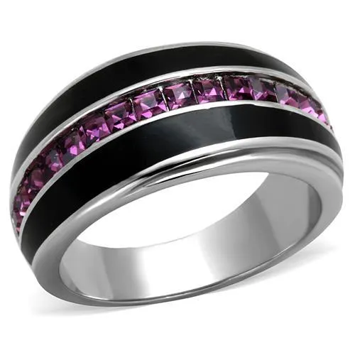 High polished (no plating) Stainless Steel Ring with Top Grade Crystal in Amethyst for Women Style TK2023