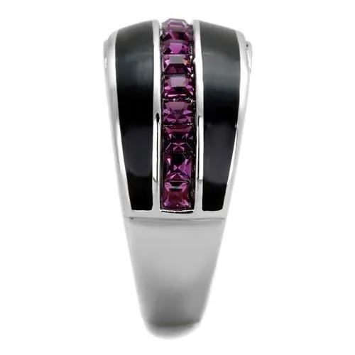 High polished (no plating) Stainless Steel Ring with Top Grade Crystal in Amethyst for Women Style TK2023