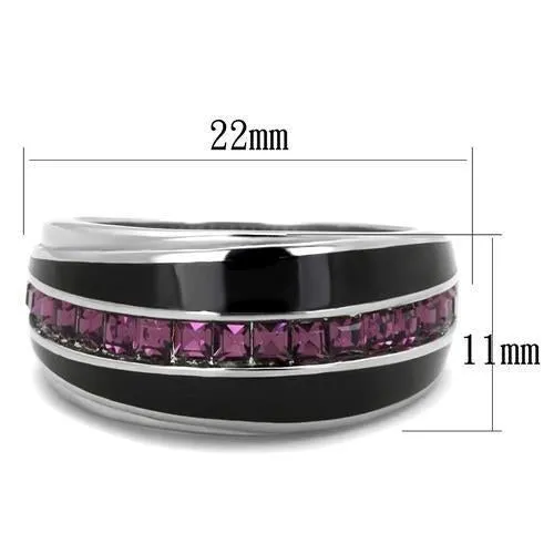 High polished (no plating) Stainless Steel Ring with Top Grade Crystal in Amethyst for Women Style TK2023