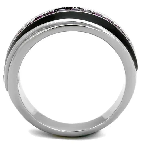 High polished (no plating) Stainless Steel Ring with Top Grade Crystal in Amethyst for Women Style TK2023