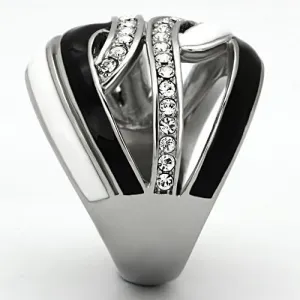 High polished (no plating) Stainless Steel Ring with Top Grade Crystal in Clear for Women Style TK1018