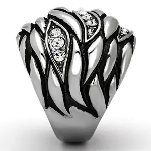 High polished (no plating) Stainless Steel Ring with Top Grade Crystal in Clear for Women Style TK1020