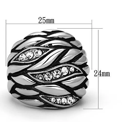 High polished (no plating) Stainless Steel Ring with Top Grade Crystal in Clear for Women Style TK1020