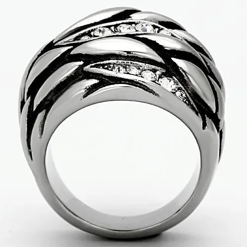 High polished (no plating) Stainless Steel Ring with Top Grade Crystal in Clear for Women Style TK1020