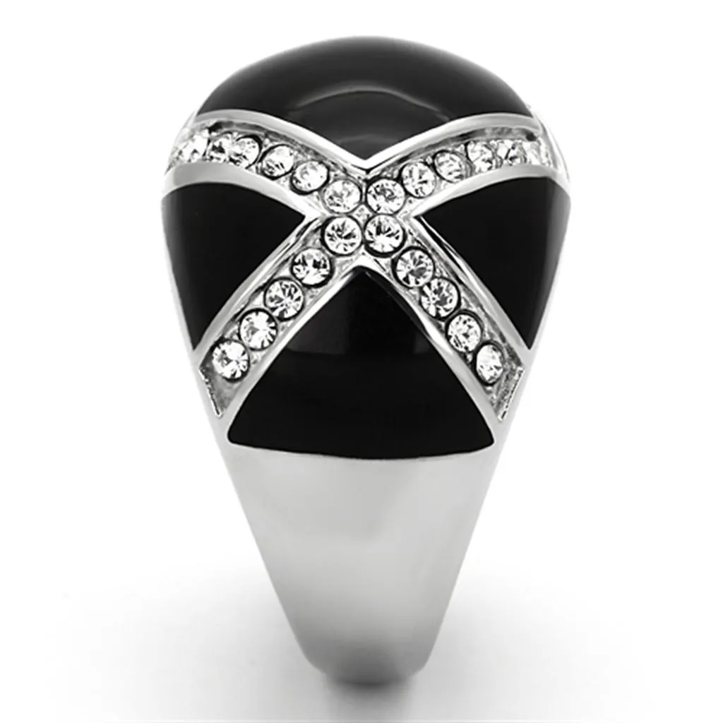 High polished (no plating) Stainless Steel Ring with Top Grade Crystal in Clear for Women Style TK1132