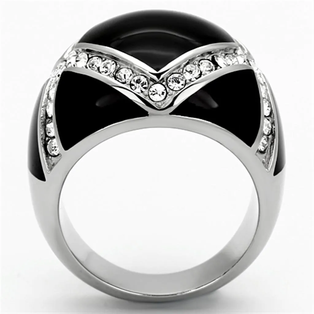 High polished (no plating) Stainless Steel Ring with Top Grade Crystal in Clear for Women Style TK1132