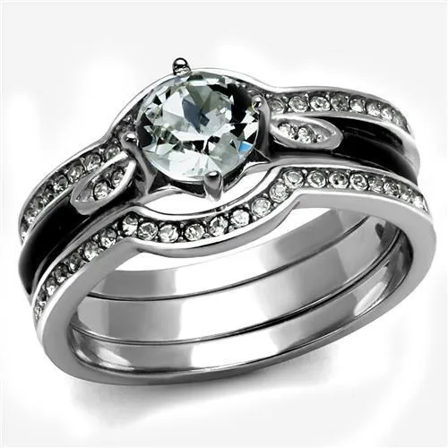 High polished (no plating) Stainless Steel Ring with Top Grade Crystal in Clear for Women Style TK2843