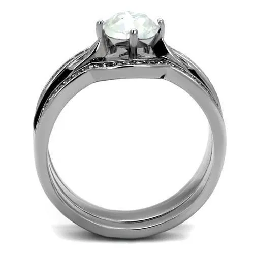 High polished (no plating) Stainless Steel Ring with Top Grade Crystal in Clear for Women Style TK2843