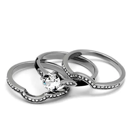 High polished (no plating) Stainless Steel Ring with Top Grade Crystal in Clear for Women Style TK2843