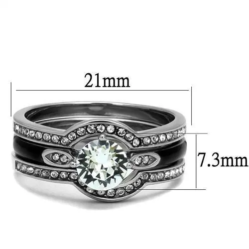 High polished (no plating) Stainless Steel Ring with Top Grade Crystal in Clear for Women Style TK2843