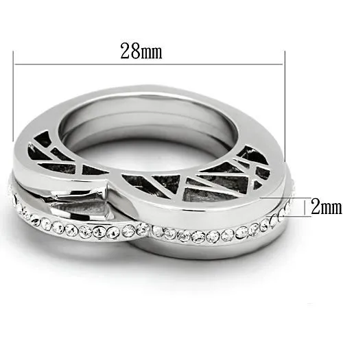 High polished (no plating) Stainless Steel Ring with Top Grade Crystal in Clear for Women Style TK864