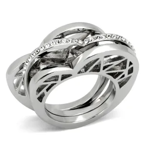 High polished (no plating) Stainless Steel Ring with Top Grade Crystal in Clear for Women Style TK864