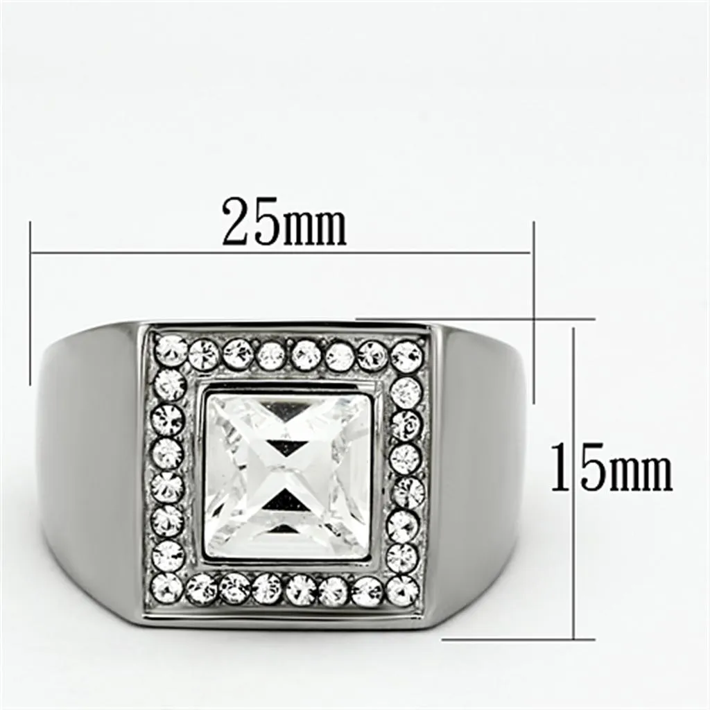 High polished (no plating) Stainless Steel Ring with Top Grade Crystal in Clear for Women Style TK945