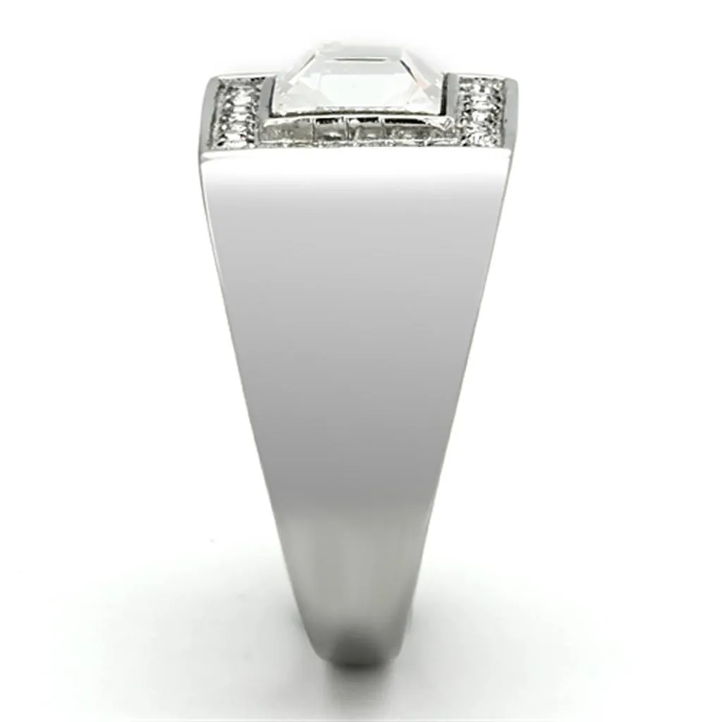 High polished (no plating) Stainless Steel Ring with Top Grade Crystal in Clear for Women Style TK945