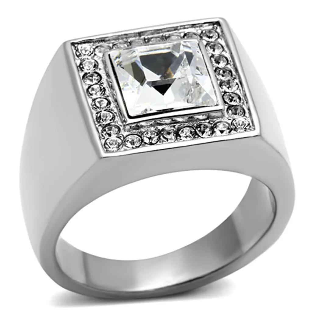 High polished (no plating) Stainless Steel Ring with Top Grade Crystal in Clear for Women Style TK945