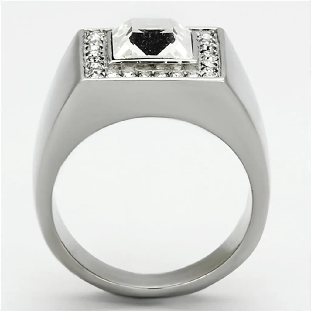 High polished (no plating) Stainless Steel Ring with Top Grade Crystal in Clear for Women Style TK945