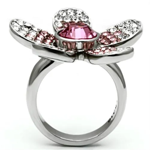 High polished (no plating) Stainless Steel Ring with Top Grade Crystal in Rose for Women Style TK654