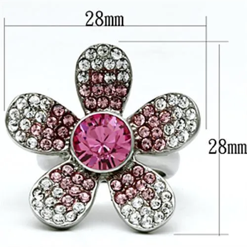 High polished (no plating) Stainless Steel Ring with Top Grade Crystal in Rose for Women Style TK654