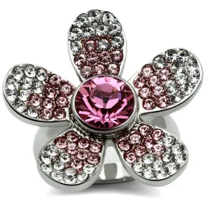 High polished (no plating) Stainless Steel Ring with Top Grade Crystal in Rose for Women Style TK654