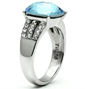 High polished (no plating) Stainless Steel Ring with Top Grade Crystal in Sea Blue for Women Style TK647