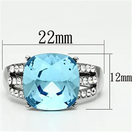 High polished (no plating) Stainless Steel Ring with Top Grade Crystal in Sea Blue for Women Style TK647