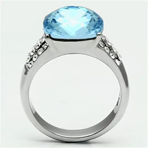 High polished (no plating) Stainless Steel Ring with Top Grade Crystal in Sea Blue for Women Style TK647