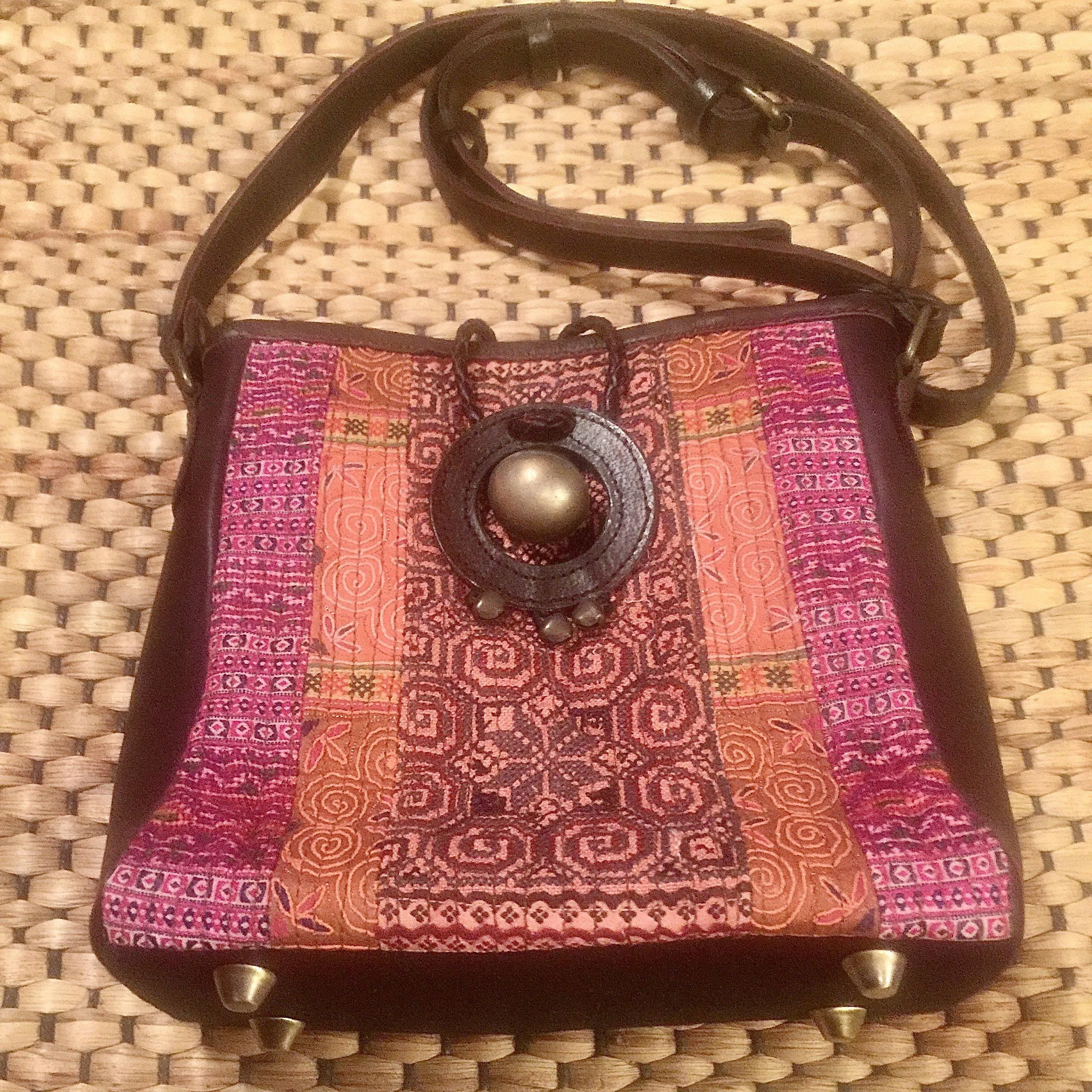 Hmong Hill Tribe Shoulder Bag | Vintage Fabric & Leather | Handmade