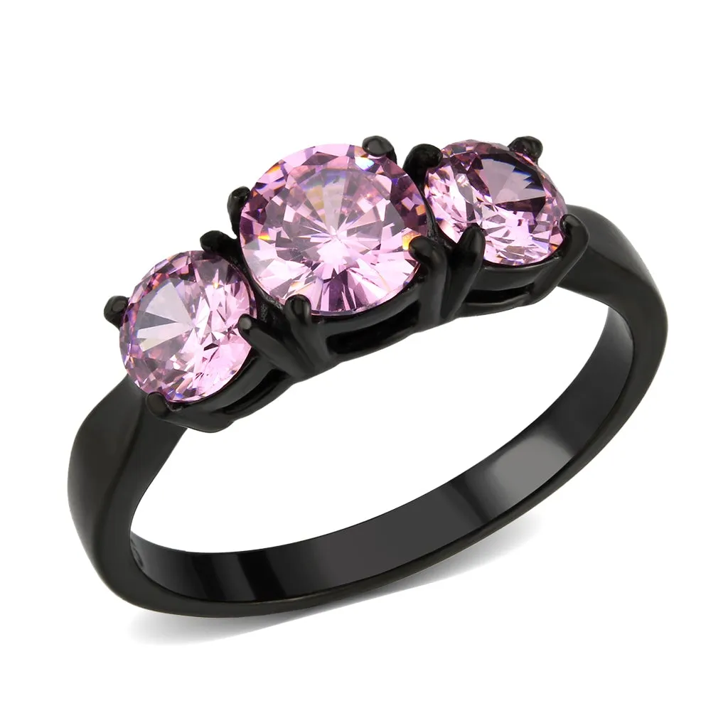 IP Black Stainless Steel Ring with AAA Grade CZ in Rose for Women Style TK3742