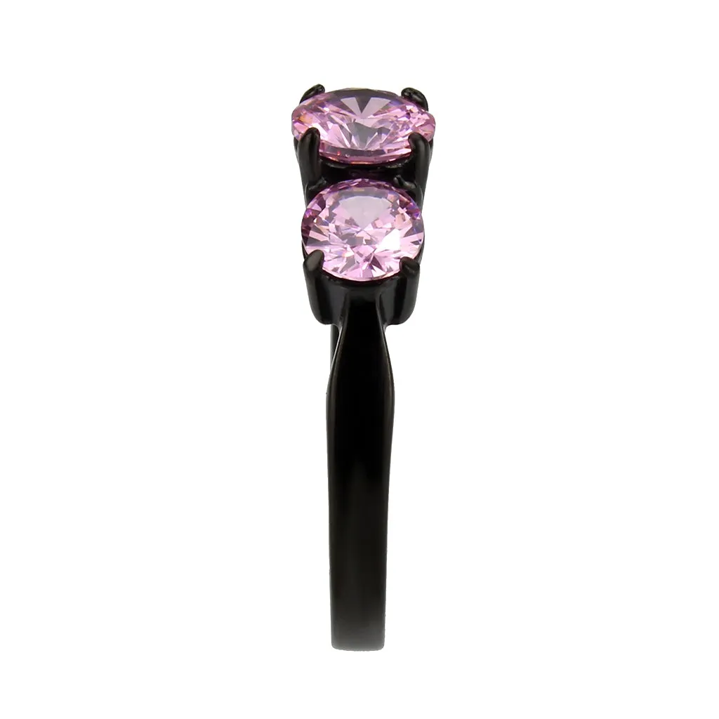 IP Black Stainless Steel Ring with AAA Grade CZ in Rose for Women Style TK3742