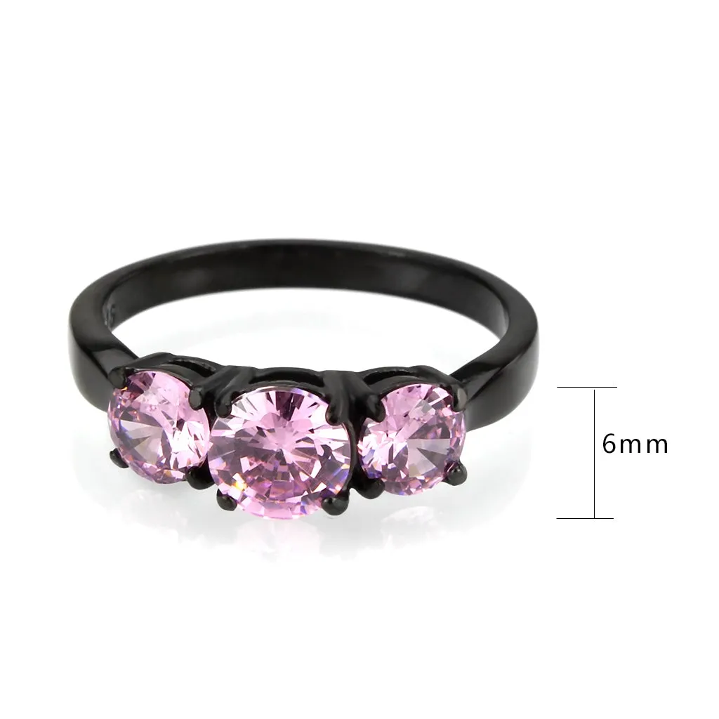 IP Black Stainless Steel Ring with AAA Grade CZ in Rose for Women Style TK3742