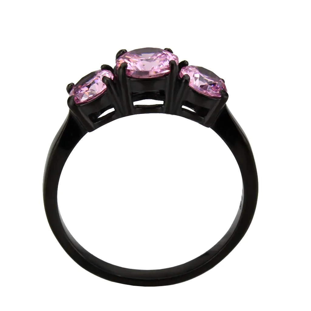 IP Black Stainless Steel Ring with AAA Grade CZ in Rose for Women Style TK3742