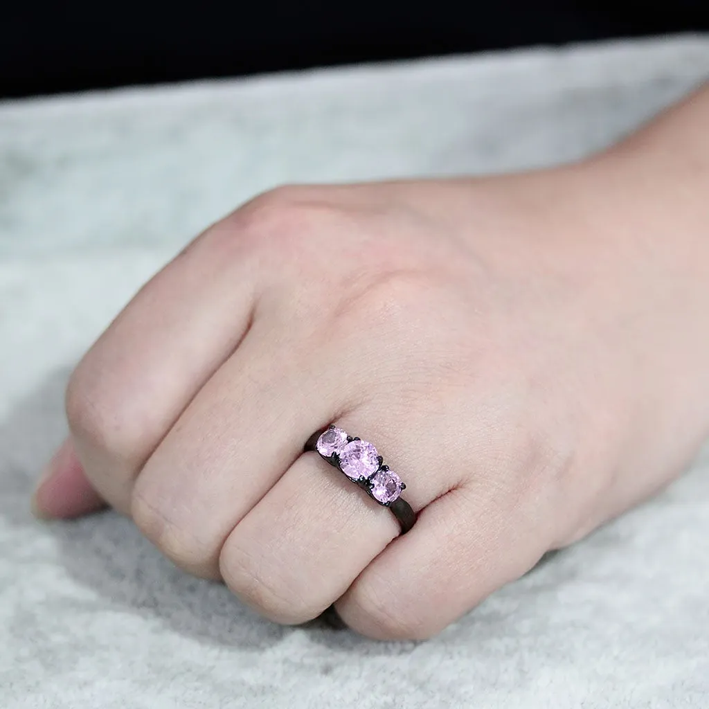 IP Black Stainless Steel Ring with AAA Grade CZ in Rose for Women Style TK3742